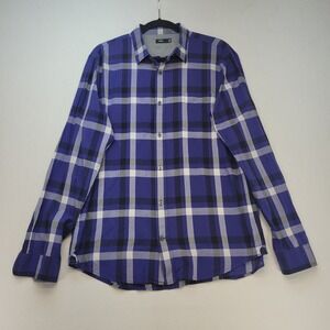 Vince Plaid Button Down Women Large Blue Casual Long Sleeve Cotton Shirt